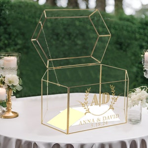 Glass Card Box Personalized Handmade Deluxe Gold Framed Wedding/Bar Mitzvah/Party Gift Card Box with Hinged Lid Holds 150 Envelopes Personalization 13