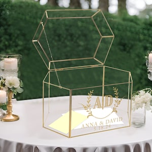 Glass Card Box Personalized Handmade Deluxe Gold Framed Wedding/Bar Mitzvah/Party Gift Card Box with Hinged Lid Holds 150 Envelopes Personalization 13