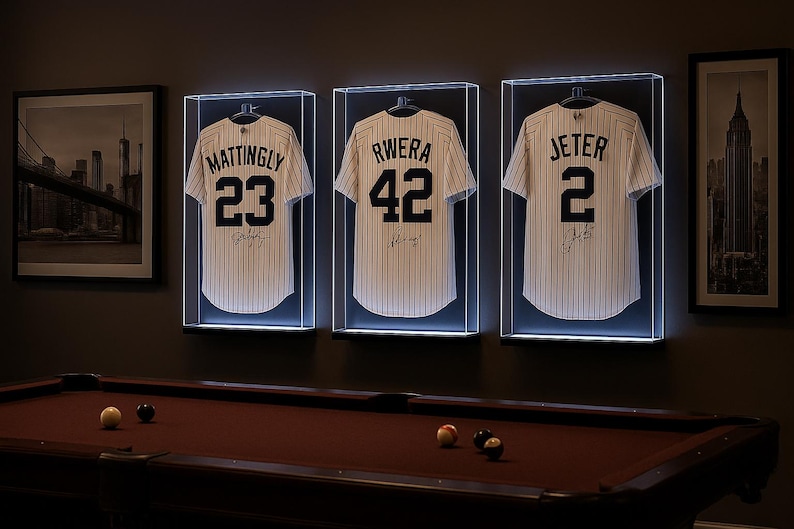 Vitrina LED personalizada para camisetas deportivas - Caja de acrílico con protección UV para recuerdos de pared o mesa - Béisbol, fútbol americano, baloncesto imagen 3