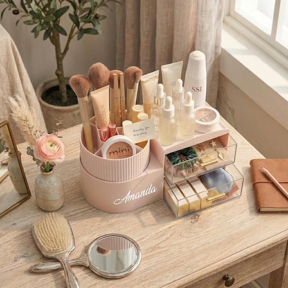 Personalized Makeup Organizer with Drawers | Custom Vanity Organizer for Cosmetics & Skincare