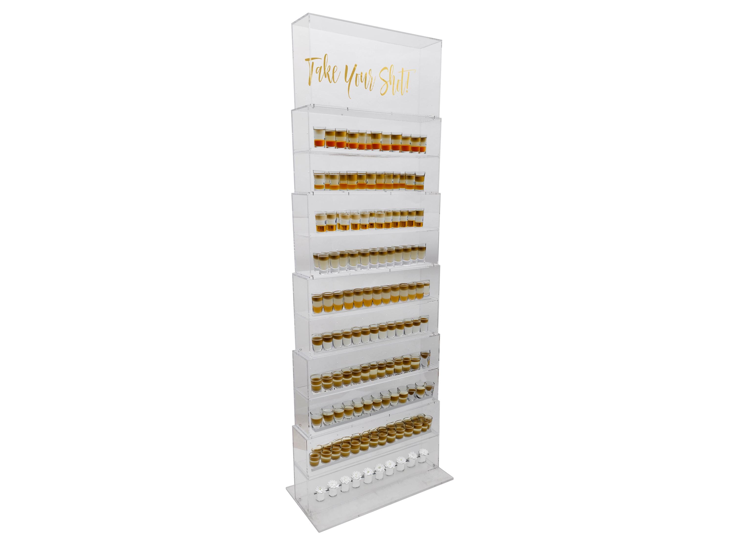 Personalized Handmade Acrylic Wedding Shot Glass Wall - Clear Party Display for Drinks, Champagne, Donuts, Bagels and more - Custom Logo