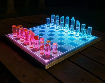 未来的なLEDライト付きチェスセット：光るアクリル製ボードと光る駒