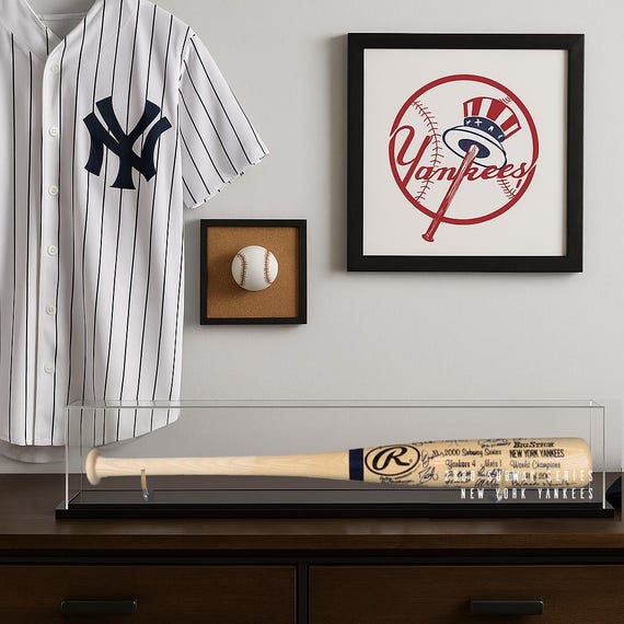 Vitrine De Batte De Baseball - Cadre Bois Noir Avec Support Acrylique, Fixation Murale