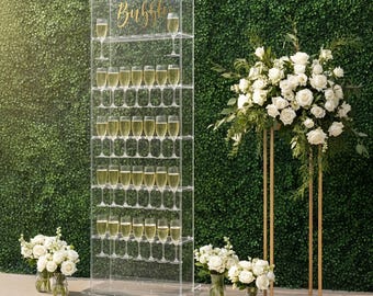Personalized Handmade Acrylic Wedding Shot Glass Wall - Clear Party Display for Drinks, Champagne, Donuts, Bagels and more - Custom Logo