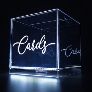 Caixa de cartão de presente personalizada com luz LED sem fio gravada feita à mão em acrílico de 10" para Bar Mitzvah/Festa de 16 anos/Quinceanera/Festa de casamento