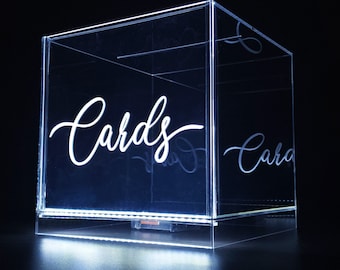 Personalized Engraved Wireless LED Light Handmade 10&quot; Acrylic Bar Mitzvah/Sweet 16 Sixteen/Quinceañera/Wedding Party Gift Card Box