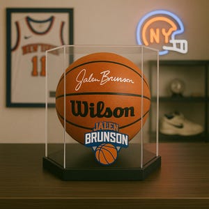 Personalized Player & Team Logo  Handmade Acrylic Octogon Basketball/Soccer Ball Display Case - UV Protecting Memorabilia Storage Box