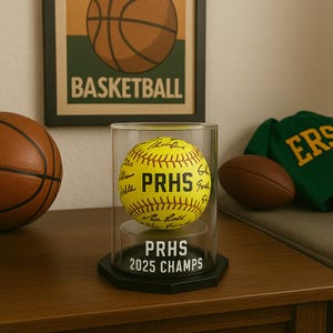 Personalized Handmade Acrylic Softball Rounded Display Case - UV Protecting Memorabilia Storage Box - Fast Free Shipping - Baseball/Tennis