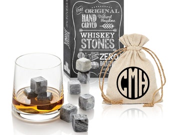 Custom Hand Carved Natural Soapstone Whiskey Stones with Personalized Burlap Bag - Perfect Gift for Boss/Husband/Wedding Groomsmen/Friends