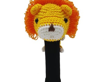 Hand Stitched Golf Club Headcover – Custom Knit Animal Driver Cover, Wood Head Cover, Handmade Yarn Gift - Lion