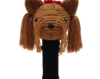 Funda de palo de golf cosida a mano: funda de driver tejida a medida con forma de animal, funda de madera, regalo de hilo hecho a mano - Yorkshire Terrier
