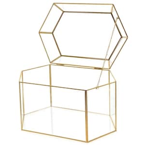 Glass Card Box Personalized Handmade Deluxe Gold Framed Wedding/Bar Mitzvah/Party Gift Card Box with Hinged Lid Holds 150 Envelopes Blank