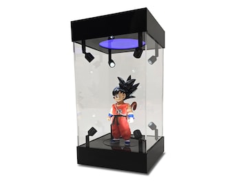 Deluxe Acrylic Action Figure Display Box with 8 LED Pivoting Spotlights, Rotating Base & Color Changing Lights - Up to 11" Figurines