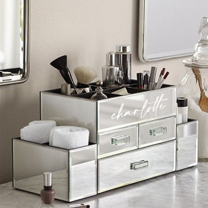 Personalized Handmade Mirrored Cosmetic Organizer - 3 Drawer Mirror Bathroom Vanity Desktop Jewelry Makeup Storage - Rose Gold or Silver