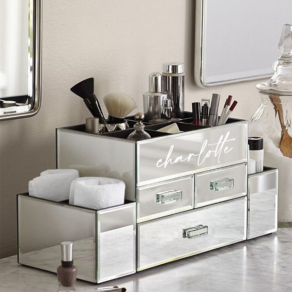 Organiseur de cosmétiques en miroir personnalisé fait main - 3 tiroirs miroir de salle de bains vanité de bureau bijoux rangement maquillage - or rose ou argent