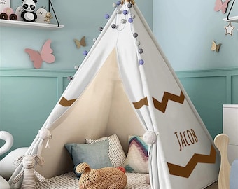 Custom Personalized Children's Play Tepee - Canvas Child Fort Teepee for Boys and Girls - Various Colors