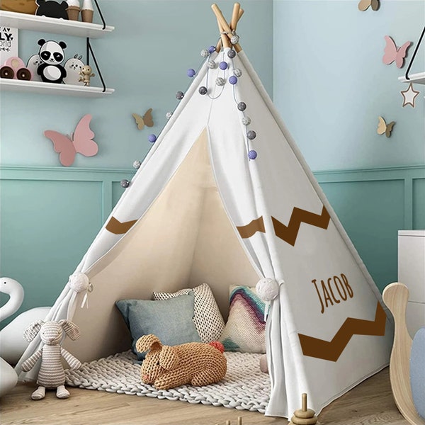 Custom Personalized Children's Play Tepee - Canvas Child Fort Teepee for Boys and Girls - Various Colors