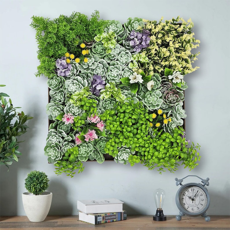 Vertical Hanging Artificial Succulent Living Wall Art Wall Mount 3D