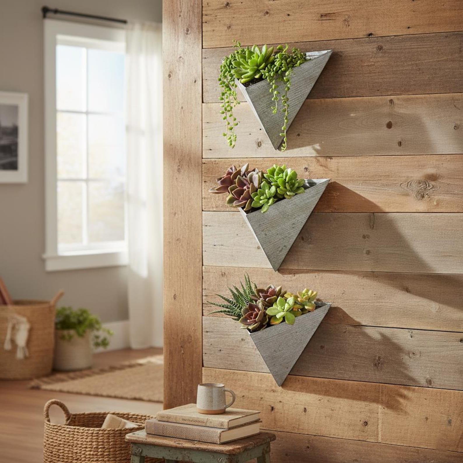 Triangle Stackable Planter Set of 3 Wall Planters β Rustic Zinc Metal Triangle Succulent Planters ...