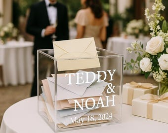 Personalized Handmade 10" Deluxe Acrylic Wedding/Bar Mitzvah/Quinceanera Party Gift Card Box w/Lid - Holds 150 Envelopes - Lucite Ballot Box