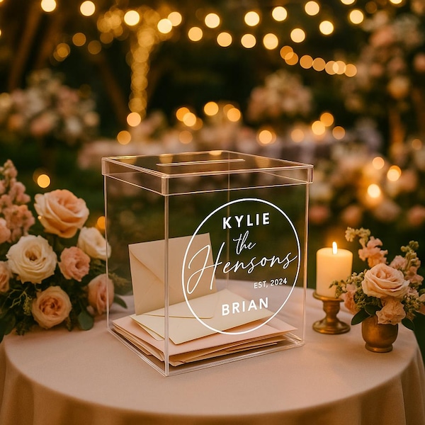 Caja de regalo personalizada de acrílico de lujo de 25 cm con tapa para bodas, Bar Mitzvah y fiestas. Capacidad para 150 sobres. Caja de regalo de metacrilato.