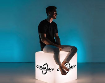 Customized Glow Light Cube - Trade Show/Event/Retail Logo Display Box Stool - Color Changing - Indoor/Outdoor - 8 Sizes - Fast Free Shipping