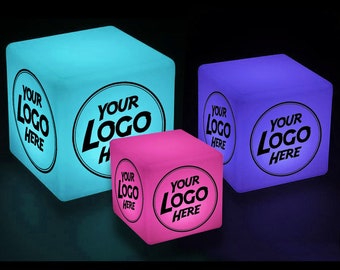 Customized Glow Light Cube - Trade Show/Event/Retail Logo Display Box Stool - Color Changing - Indoor/Outdoor - 5 Sizes - Fast Free Shipping