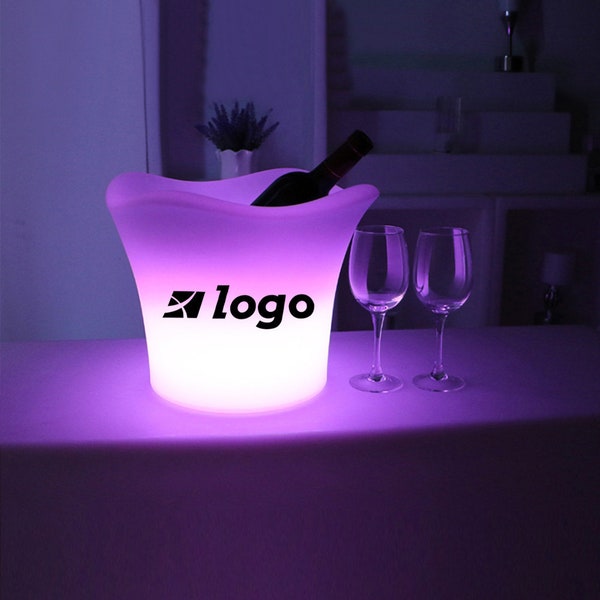 Seau à glace phosphorescent personnalisé - Seau lumineux avec logo pour salon/événement/vente au détail - Changement de couleur - Intérieur/extérieur - Livraison rapide gratuite