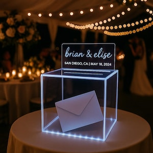 Caja de acrílico para tarjetas de boda - Opciones personalizadas - Caja de 10" hecha a mano con luz LED que cambia de color - Caja de regalo para fiesta de Bar Mitzvah - Capacidad para 150 sobres