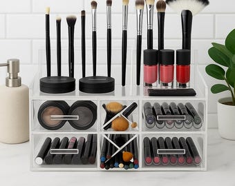Sorbus Acryl Make-up-Organizer – 7 Schubladen (3 Groß, 4 Klein), Transparent – Für Schminktisch, Badezimmer, Schrank