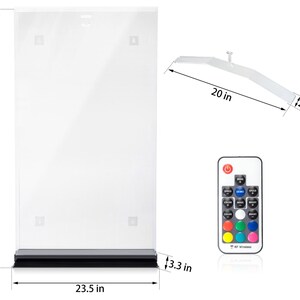 Puede incluir: Un panel de luz LED acr&iacute;lico transparente, de 106,7 cm de alto y 59,7 cm de ancho, con una base negra. Incluye un mando a distancia y un soporte de montaje, de 50,8 cm de largo. El mando tiene botones para el control del color y la velocidad.