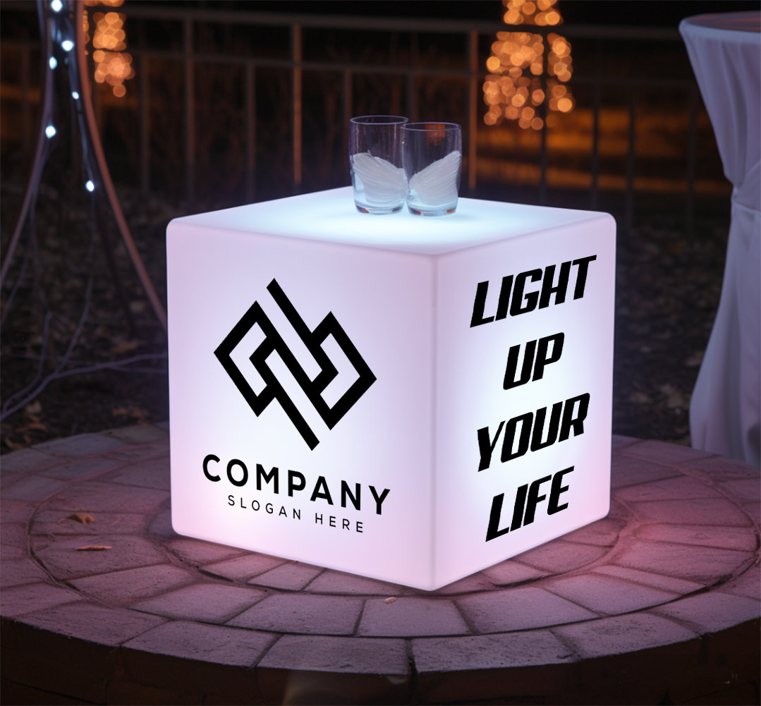 Custom Logo Light Box Glow Cube, Multicolor Square LED RGB Wireless Illuminated Block Sign, Branded Lightbox for Conference, Corporate Event Signage