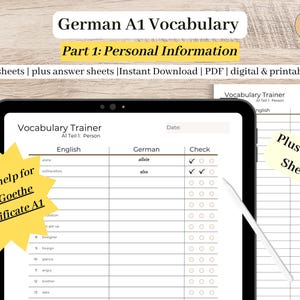 Englisch Deutsch Wortschatz Arbeitsblatt: Persönliches | Goethe Zertifikat A1 | Anfänger | Voca-Liste | Lerne Deutsch
