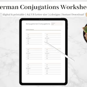 German Verb Conjugations Worksheet | Digital Practice Sheet | Printable Study Template | German Grammer Study | Learn Languages