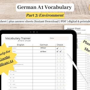 Englisch Deutsches Vokabelarbeitsblatt: Umwelt | Goethe Zertifikat A1 | Deutsch Anfänge | Voca-Liste | Lerne Deutsch