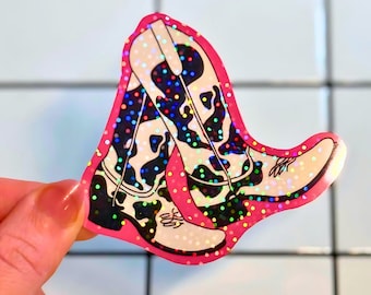 Holographic Cowgirl Boots Sticker: Glittery Western Decal