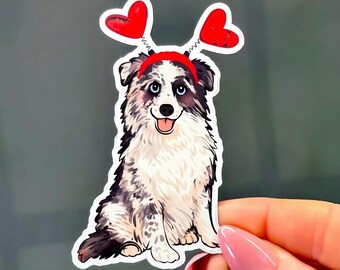 Pegatina de San Valentín de pastor australiano / Diadema con corazón para perro