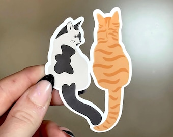 Pegatina de vinilo con gato atigrado naranja y gato blanco y negro – Regalo para amantes de los gatos