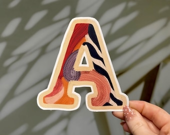 Pegatina con la letra A bordada, calcomanía del alfabeto con aguja perforadora, monograma inicial bordado, regalo para portátil estilo punto de cruz
