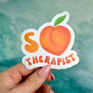 Bonita calcomanía de melocotón para terapeuta del habla, divertido regalo de SLP, calcomanía de vinilo impermeable para computadora portátil, botella de agua, decoración de la oficina del terapeuta, Peachy Therapy