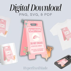 ADHd Hyperfokus Digitaler Download - Pink Vorsicht Do Not Engage - Lustiger ADHS Fokus Druckbare SVG png pdf - Süßes ADHS Aufmerksamkeits-Bewusstseinsgeschenk