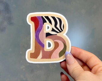 Pegatina con la letra B bordada, calcomanía del alfabeto con aguja perforadora, accesorio para portátil con monograma bordado