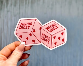Pegatina de vinilo Neurodicey • Dado rosa con corazones, regalo neurodivergente