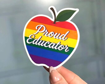 Pegatina de Apple con el lema "Orgulloso Educador Arcoíris", Calcomanía de vinilo del Orgullo LGBTQ