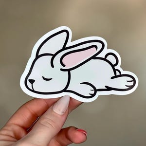Entzückender schlafender Häschen Aufkleber - Süßer Osterhasen Aufkleber für Laptops, Journals, Wasserflaschen - Kuscheltier Osterhasen Geschenkaufkleber