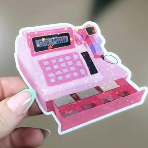 Adesivo estetico per la matematica di una ragazza divertente per laptop, bottiglia d'acqua o diario - Adesivo per registratore di cassa con glitter rosa per le donne che amano l'umorismo di Internet
