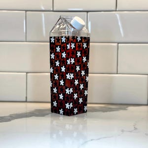Aesthetic Wavy Black + White Checkers - Reusable 17 oz Milk Carton Water Bottle with BPA-Free Plastic Container for Office Travel & Everyday