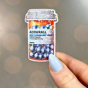 Pegatina holográfica para botella de Adderall para TDAH / Pegatina para botella de pastillas con forma de bola de discoteca / Pegatina divertida de vinilo para botella de prescripción / Regalo de salud mental