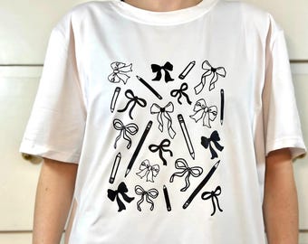 Camiseta de profesor con lazo y lápiz: Camiseta gráfica de regreso a clases