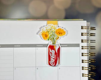 Marcador magnético vintage de lata de Coca-Cola: diseño de girasol y margarita